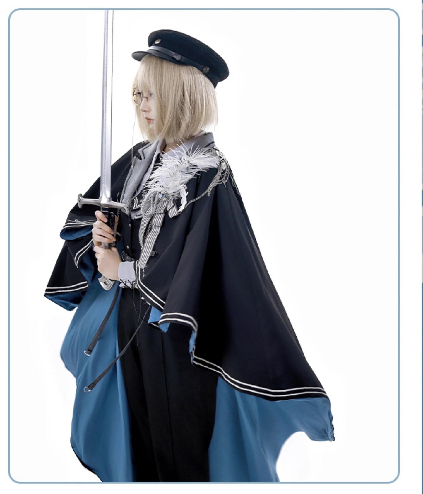 CHUNLV LOLITA - Dark Night Contract - Blue Military Lolita Pants Long Cape Couple Suit
