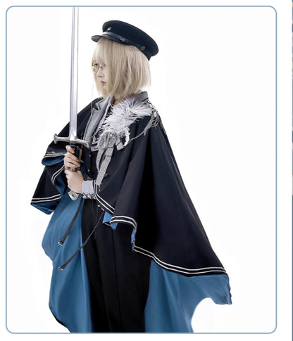 CHUNLV LOLITA - Dark Night Contract - Blue Military Lolita Pants Long Cape Couple Suit