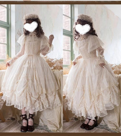 ThinkFly - Pleated Heart - Elegant Lolita Petticoat with Dotted Gauze Hem