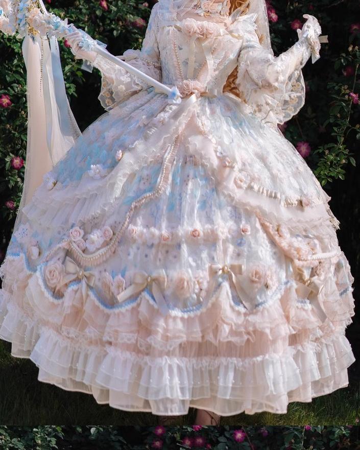 Cat Fairy - Rose Banquet - Wedding Lolita OP Dress Chiffon Princess Tea Party Dress