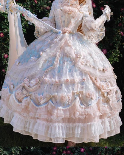 Cat Fairy - Rose Banquet - Wedding Lolita OP Dress Chiffon Princess Tea Party Dress