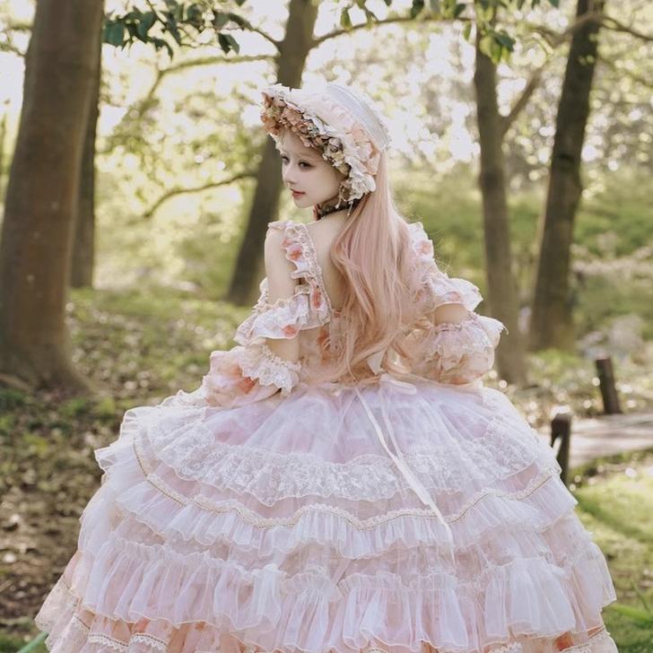 Cat Fairy - Rose Letter - Wedding Lolita Princess Dress Floral Printing Flounce Hem