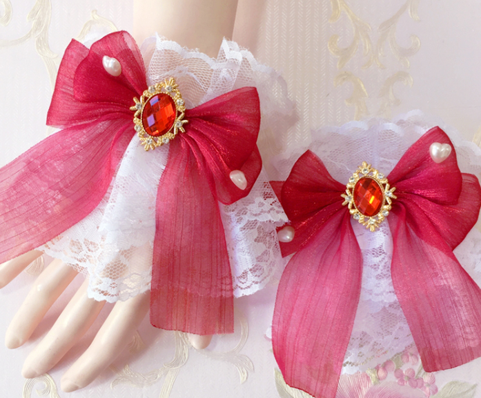 Sakura Home - Sweet Lolita Handmade Lace Bows Cuffs