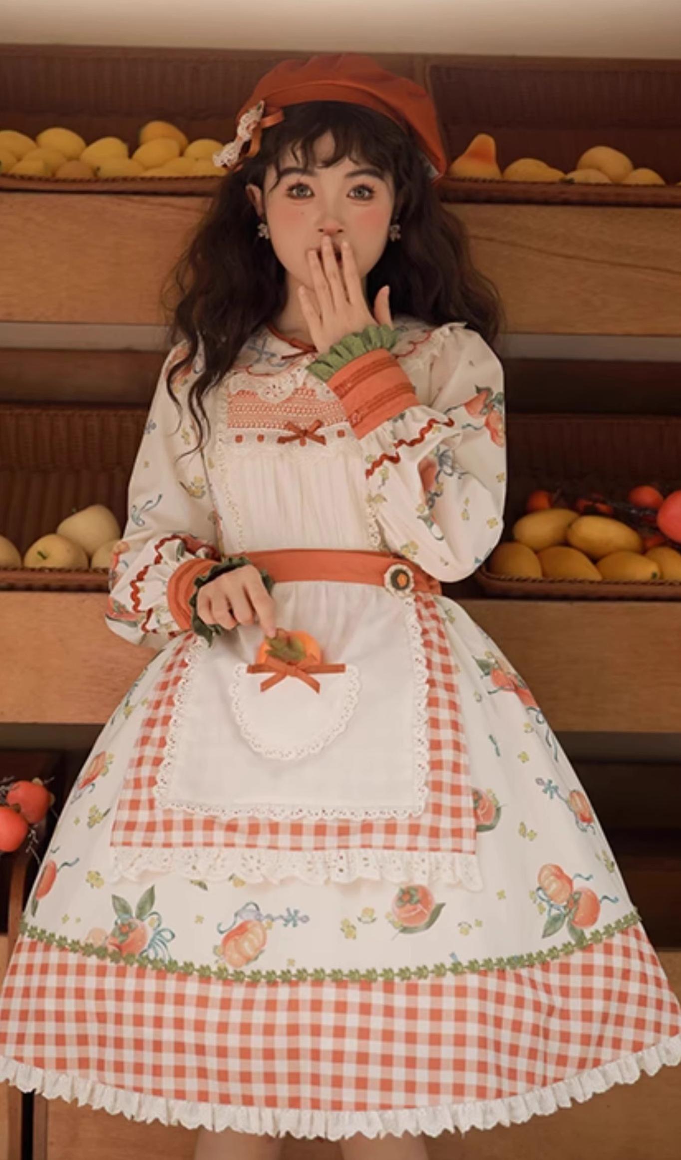 Mademoiselle Pearl - Persimmon - Autumn Persimmon Print Lolita OP JSK SK Dress