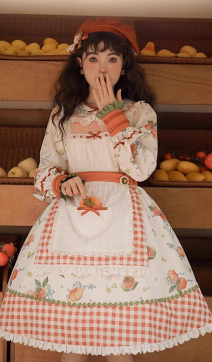 Mademoiselle Pearl - Persimmon - Autumn Persimmon Print Lolita OP JSK SK Dress