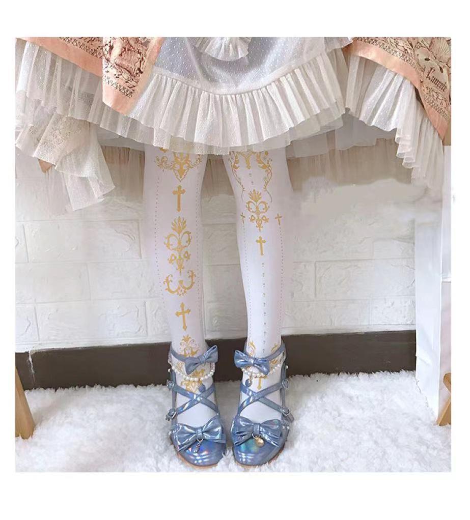 Wulala Mew - Elegant Lolita Pantyhose Daily Gold Foil Printing Tights