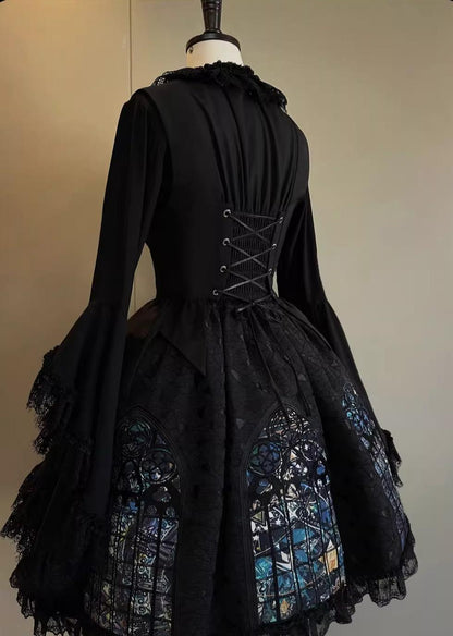 Susin Lolita - Night Traveler - Gothic Lolita Skirt Outfit Long Coat Shirt and Bustier Set