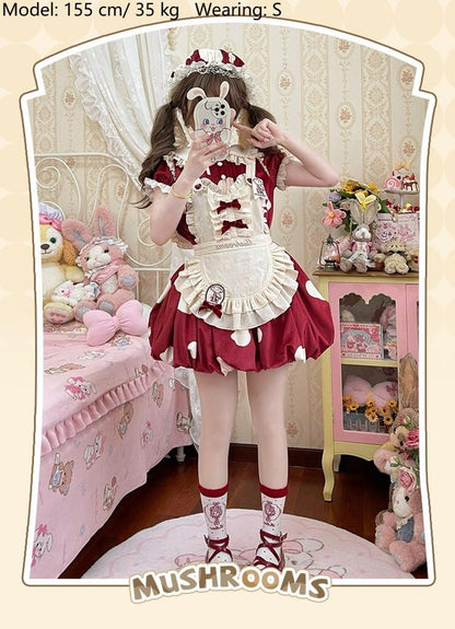 Sakurahime - Mushroom - Kawaii Lolita OP Dress with Apron and Detachable Sleeves