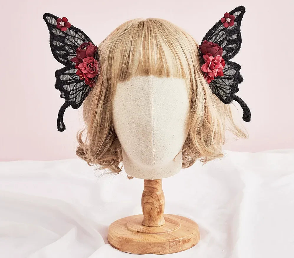 Tang Tang Craft - Gothic Lolita Black Lace Wing Hairclips