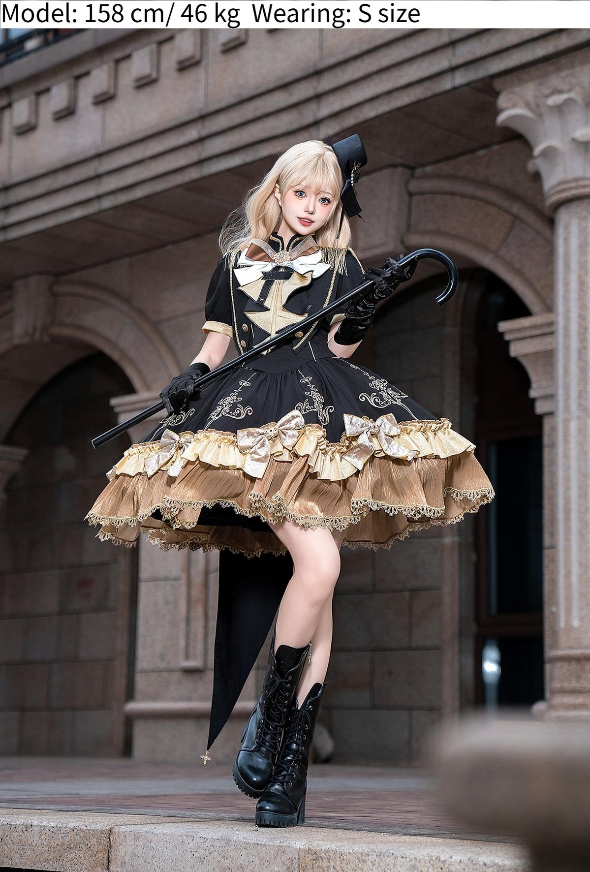 Letters from Unknown Star - Glitter Oath - Military Lolita OP Dress with Detachable Split Tail Cloak