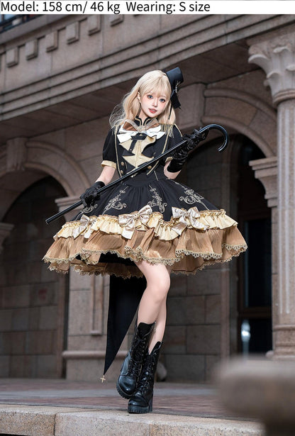 Letters from Unknown Star - Glitter Oath - Military Lolita OP Dress with Detachable Split Tail Cloak