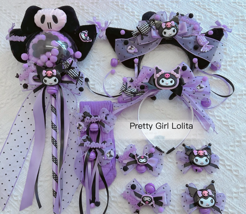 Pretty Girl Lolita - Purple Black Cartoon Kulomi - Kid Lolita Accessory Clips and Cane
