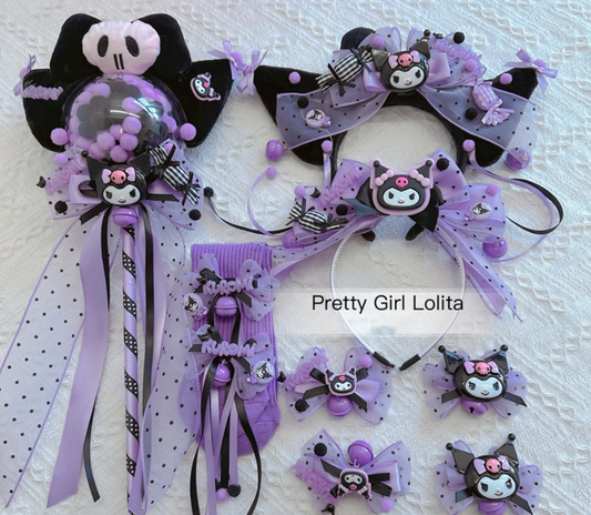 Pretty Girl Lolita - Purple Black Cartoon Kulomi - Kid Lolita Accessory Clips and Cane