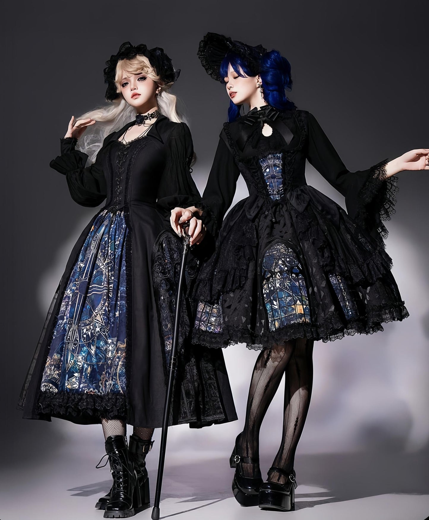Susin Lolita - Night Traveler - Gothic Lolita Skirt Outfit Long Coat Shirt and Bustier Set
