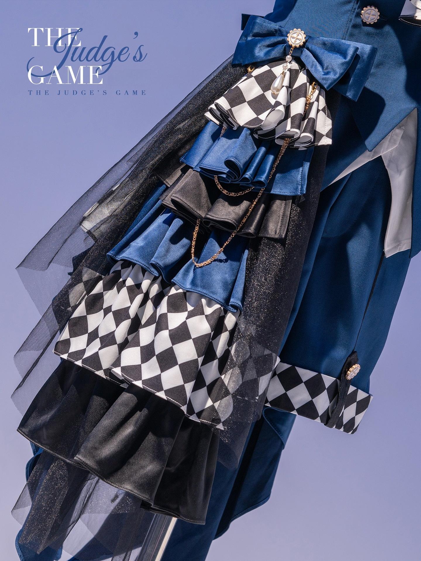 Forest Fluorescent Carps - The Judge's Game - Dark Blue Ouji Lolita Tailored Vest, Shorts Outfit