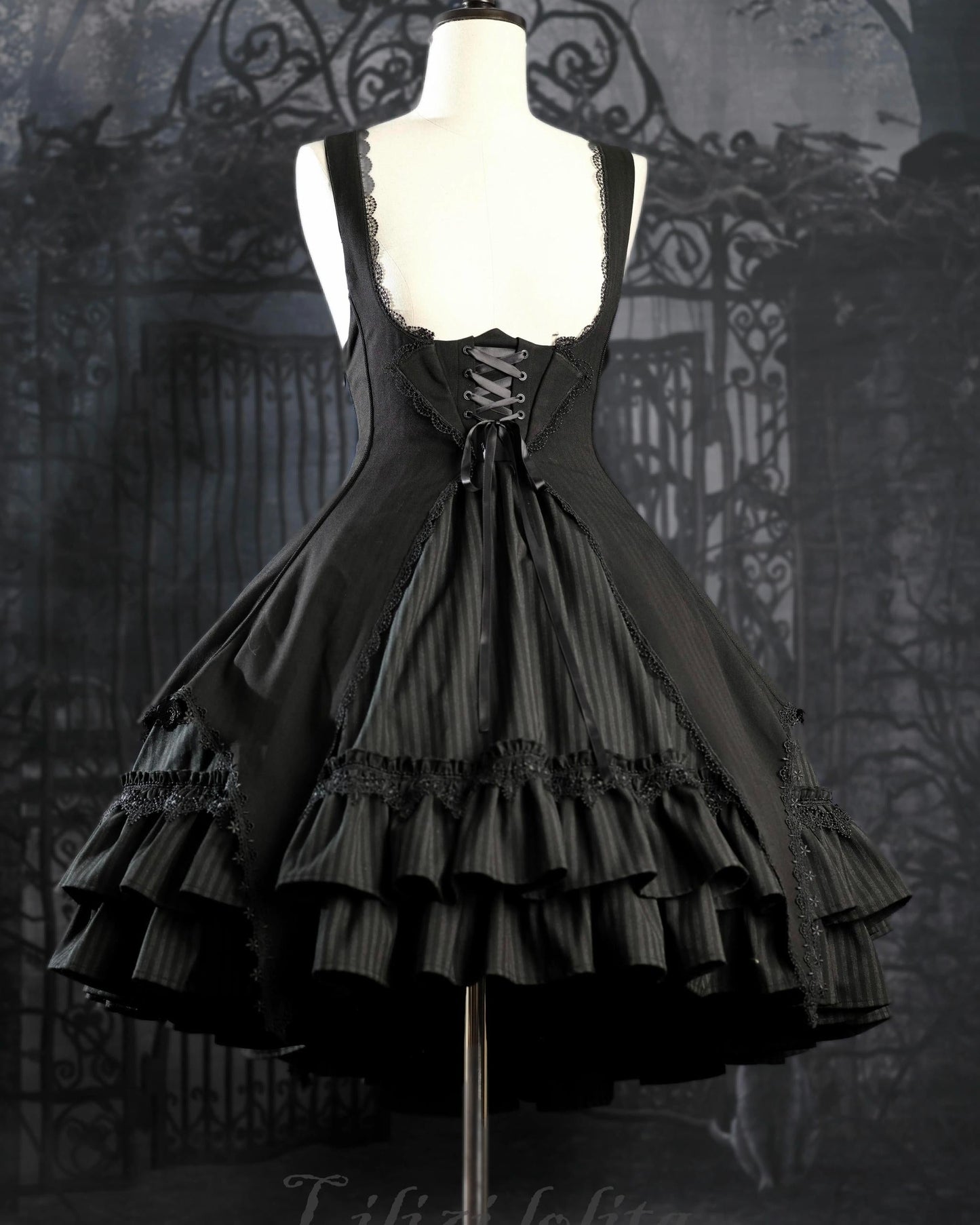 Lilizi - Redemption Song - Gothic Lolita OP Dress Cross Embroidery Tiered Hem