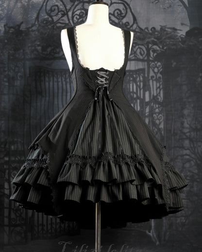 Lilizi - Redemption Song - Gothic Lolita OP Dress Cross Embroidery Tiered Hem
