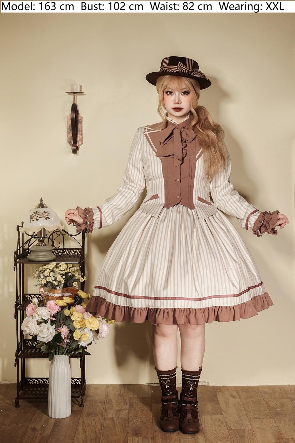 Miss Point - Classical Chocolate - Classic Lolita Jacket Elegant Striped Short Outwear
