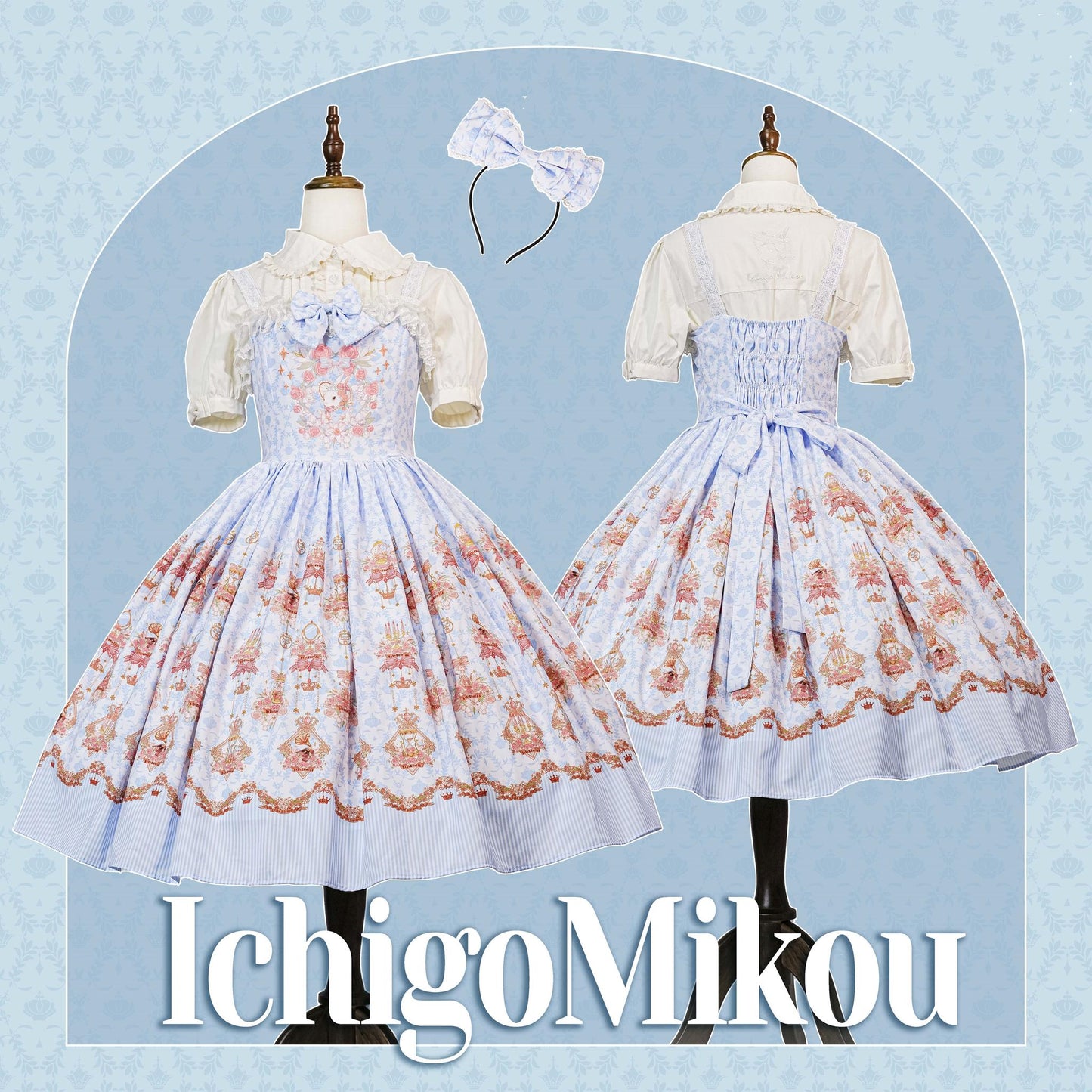 Strawberry Witch - Rose Garden Bunny - Daily Lolita Rose Bunny Printing OP JSK Dress Set
