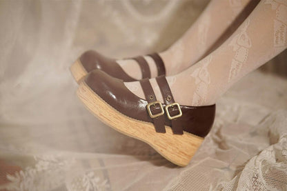MODO - Retro Lolita Round Toe Wood Bottom Shoes