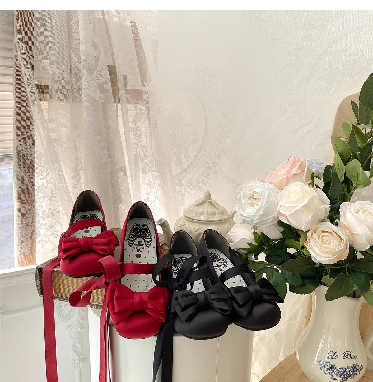 MODO - Sissi - Sweet Lolita Shoes Satin Low Chunky Heels with Bow