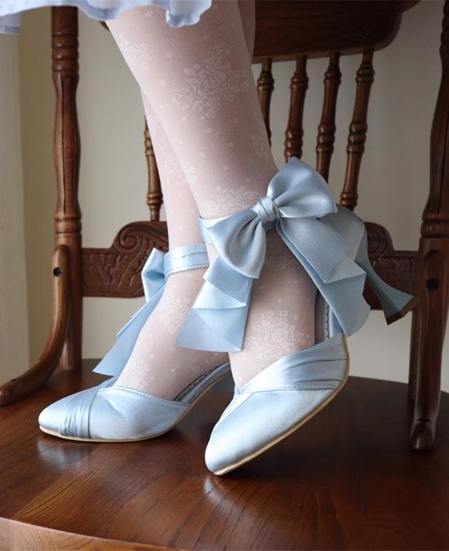 MR.Qiutian - Coronation - Elegant Lolita Shoes Satin Heels With Rose Buckle & Bow Clip