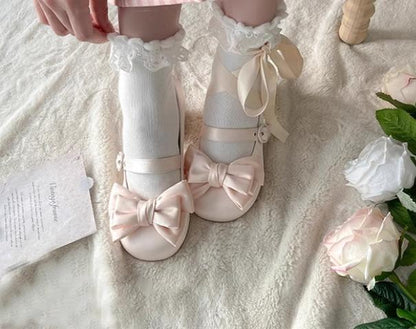 MODO - Sissi - Sweet Lolita Shoes Satin Low Chunky Heels with Bow