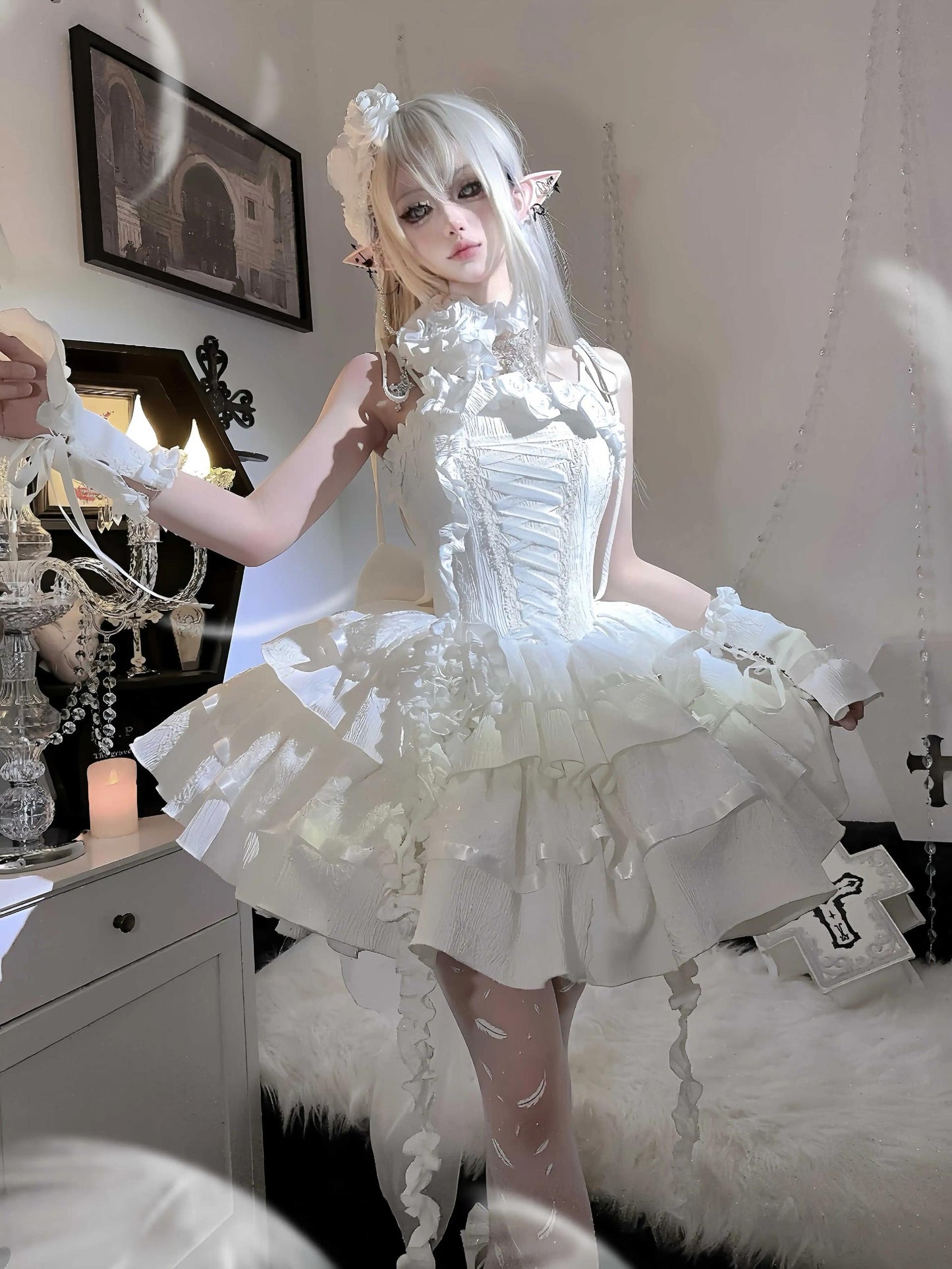 Silent Manor - White Gothic Lolita Fishbone JSK Dress