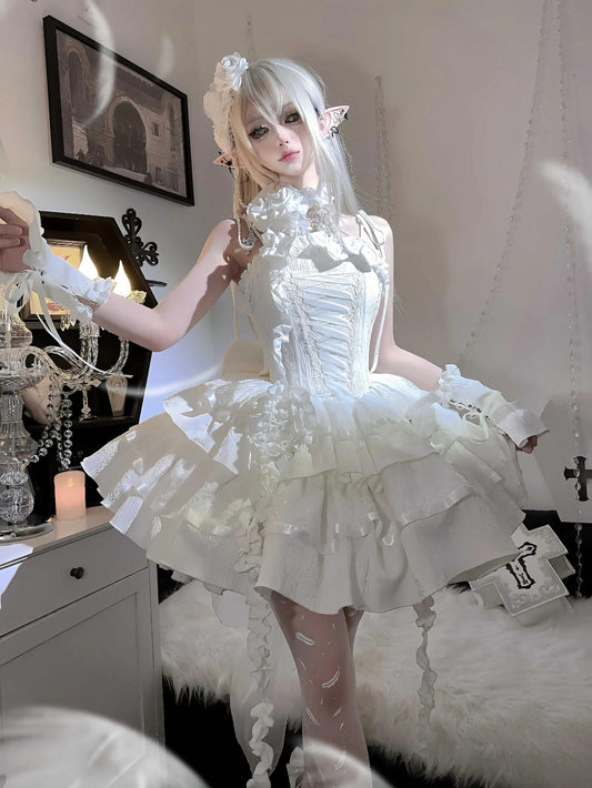 Silent Manor - White Gothic Lolita Fishbone JSK Dress