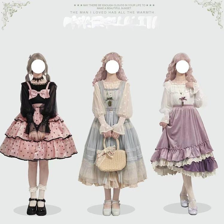 Time Memory - Layered Heart - Sheer Classic Shirt with Mutton Sleeves & Polka Dot