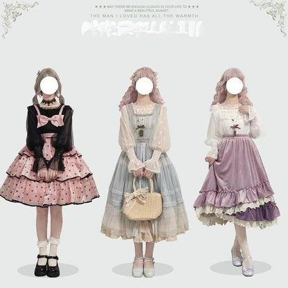 Time Memory - Layered Heart - Sheer Classic Shirt with Mutton Sleeves & Polka Dot