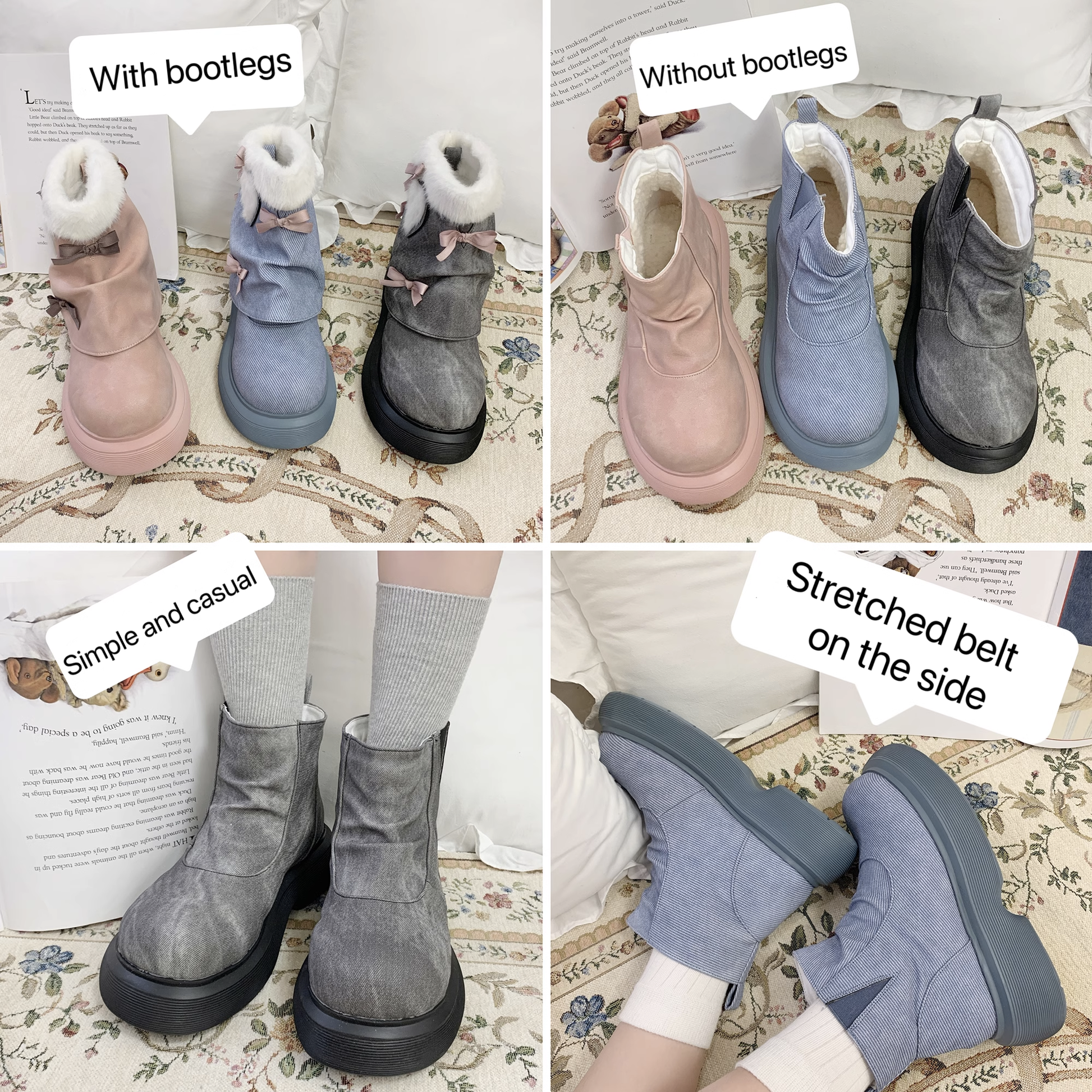 Dolly Doll - Ponyo - Winter Casual Lolita Boots Bow Thick Sole Shoes