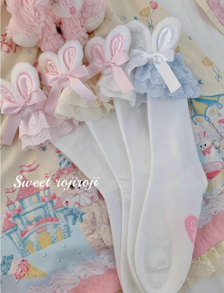 Roji roji - Cotton Lolita Bunny Ear Socks Summer Bow Short Socks