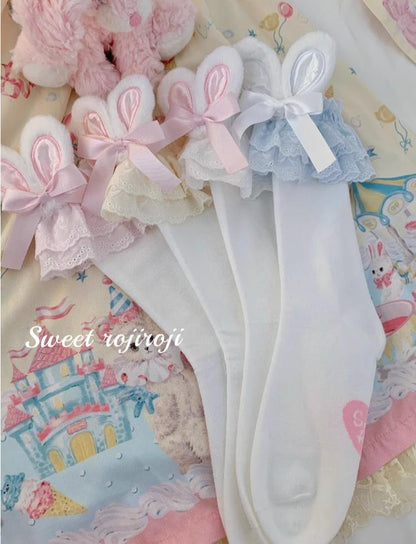 Roji roji - Cotton Lolita Bunny Ear Socks Summer Bow Short Socks