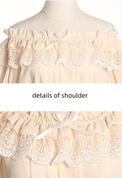 ZhiJinYuan - Elegant Lolita Shirt Open Shoulder Blouse