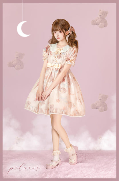 Polaris Lolita - Starry Wish Bear 2.0 - Kawaii Lolita OP Dress with Short Puffy Sleeves