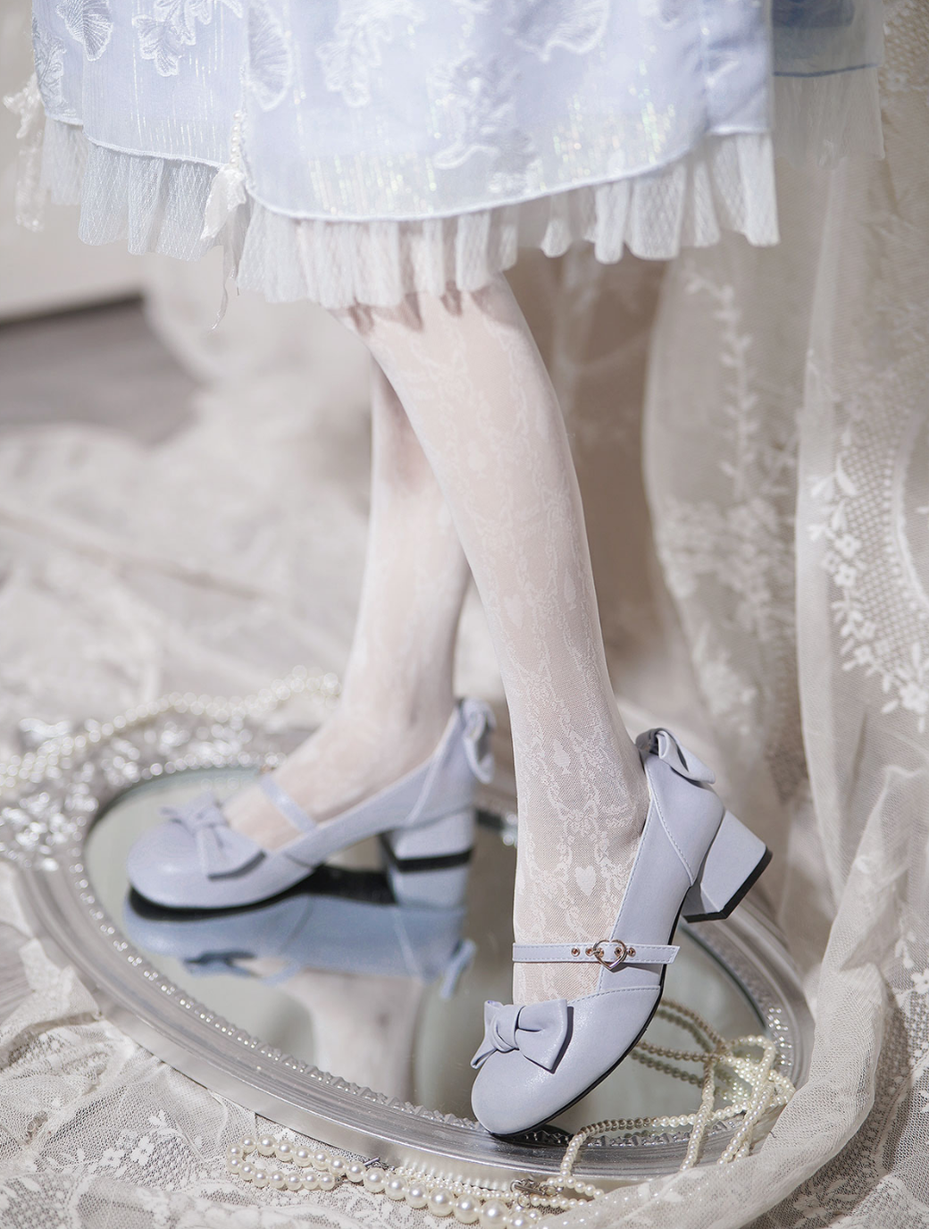 Sheep Puff - Elegant Lolita Bownot Retro High Heel Shoes