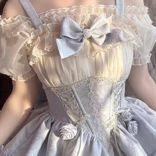 ZhiJinYuan - Daily Lolita Shirt Short Sleeve Sheer Mesh Off-Shoulder Blouse