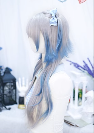 Dalao - Natural Lolita Long Curly Gray Blue Wigs