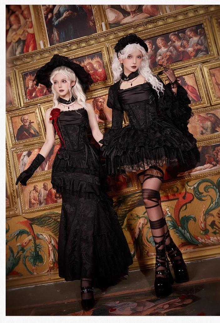 With PUJI - Letter and Poetry ﾂｷ Twilight - Black Gothic Lolita Skirt Set, Witch-Inspired