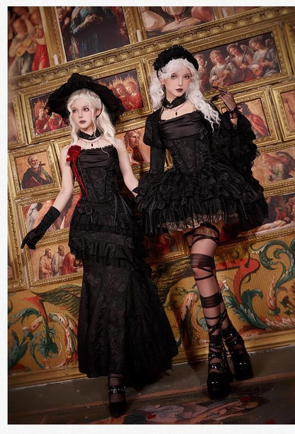 With PUJI - Letter and Poetry ﾂｷ Twilight - Black Gothic Lolita Skirt Set, Witch-Inspired
