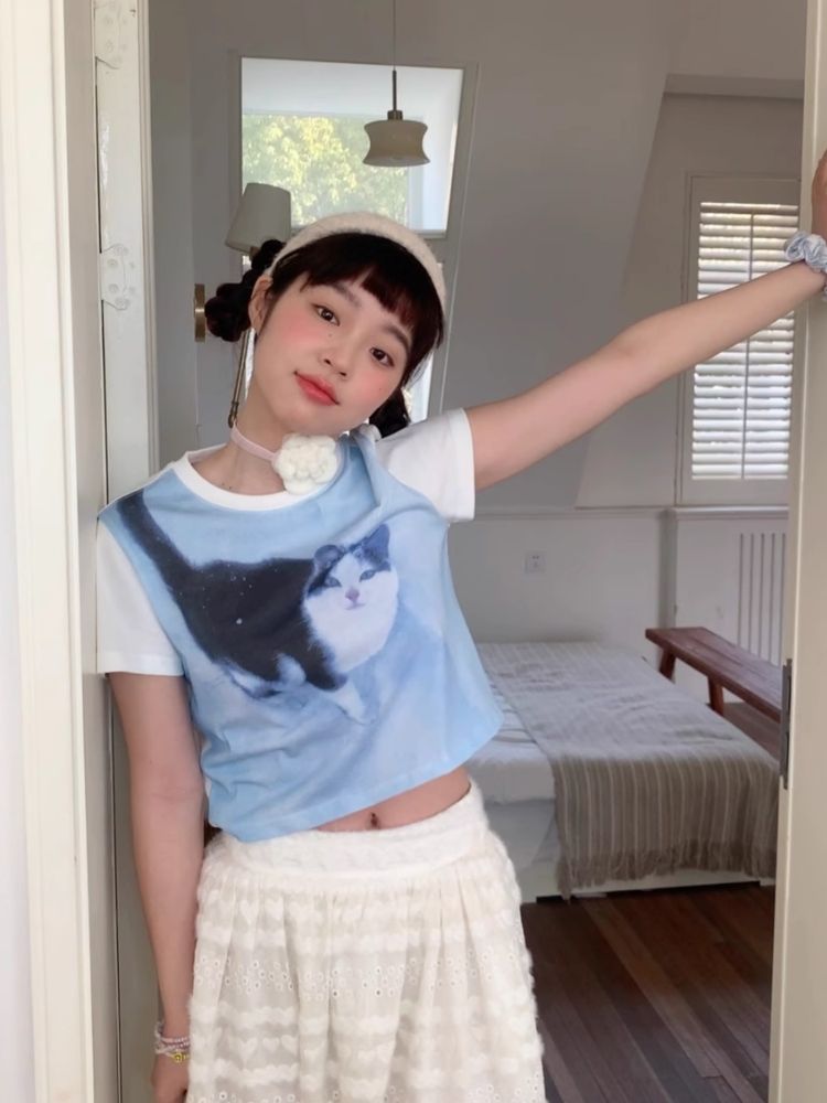 Shoulder Skinny Sweet Cool Girl Short T-Shirt【s0000007710】