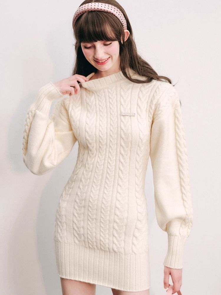 Warm Plush Slim Waisted Long Sleeve Knit Dress【s0000004441】