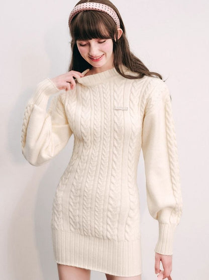 Warm Plush Slim Waisted Long Sleeve Knit Dress【s0000004441】