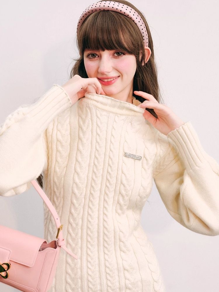 Warm Plush Slim Waisted Long Sleeve Knit Dress【s0000004441】