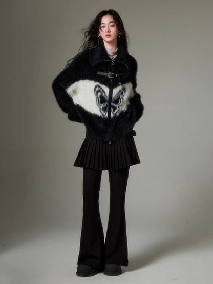 Vintage Butterfly Pattern Faux Mink Knit Cardigan【s0000004864】