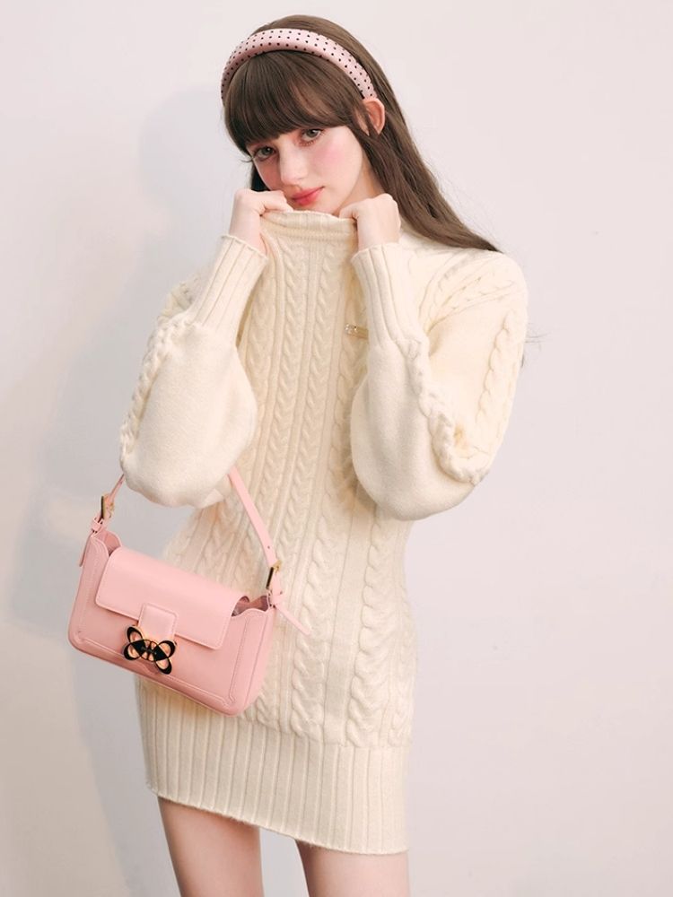 Warm Plush Slim Waisted Long Sleeve Knit Dress【s0000004441】