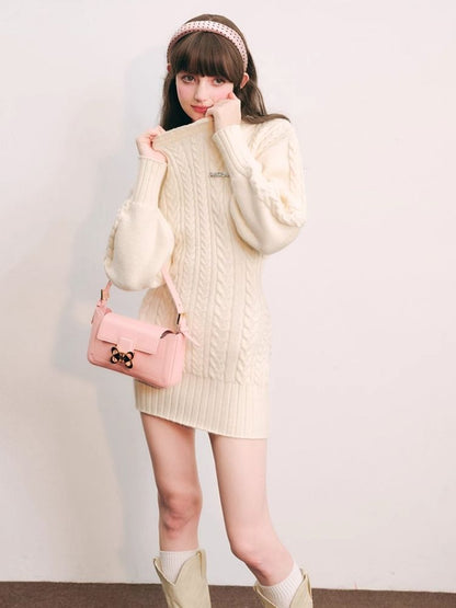 Warm Plush Slim Waisted Long Sleeve Knit Dress【s0000004441】