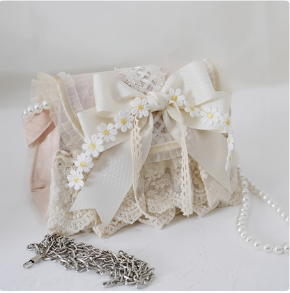 Xiaogui - Elegant Lolita Bag Daisy Pearl Chain Lace Handbag