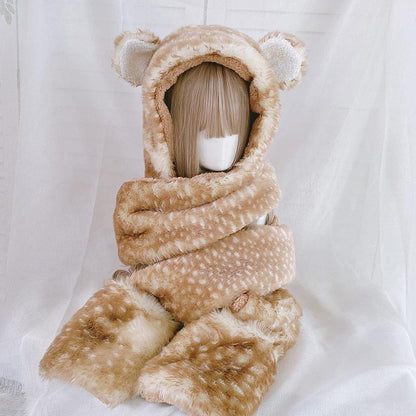 Xiaogui - Winter Kawaii Lolita Hat Antler Plush 3-in-1 Set